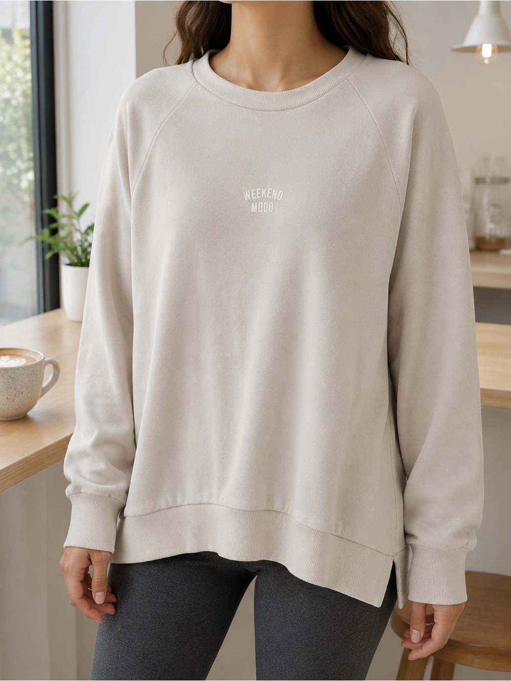 Colsie Weekend Mood Women's Crewneck Sweatshirt Light Beige Size Large